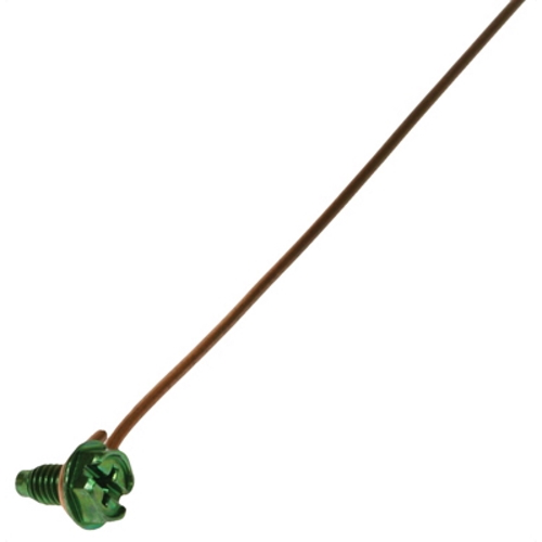 Mayer-Grounding Pigtail with Screw, Bare Wire, 7 in. length, Green, Copper material, Slotted, Phillips, Dog Point Screw, Hex Washer included, Zinc Coated finish, 100 per box, #14 Size, Steel screw material-1