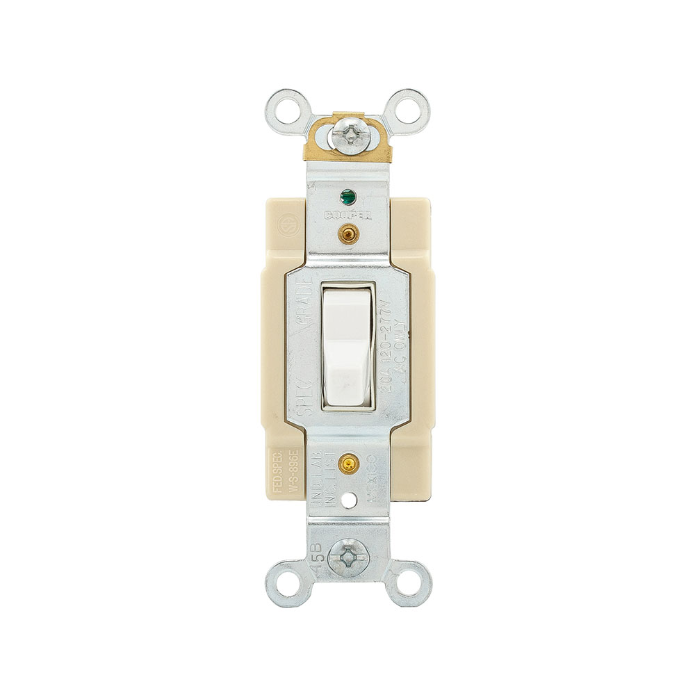 Mayer-Toggle Switch, Commercial, White, Screw, Wall, Four-way, Copper alloy, 120/277 Vac, #14-10 AWG, Side wire, 0.031 in-1