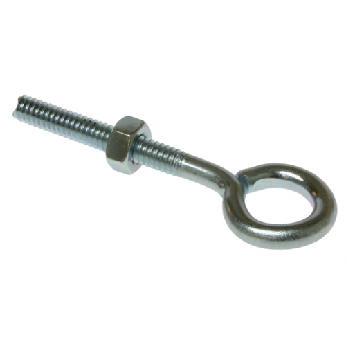 Mayer-Eye Bolt with Hex Nut, 1/4-20 in. size, 4 in. length, 2-3/4 in. thread length, 1/2 in. eye diameter, Steel, Zinc Chromate finish, 100 per pack-1